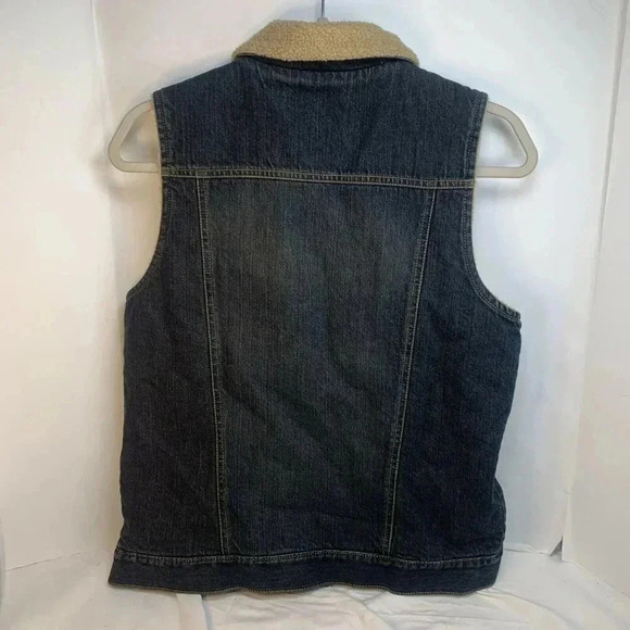 Vintage Old Navy Blue Jean Denim Sherpa Lined Vest M Medium Y2K 2000s bohocore - Picture 6 of 6